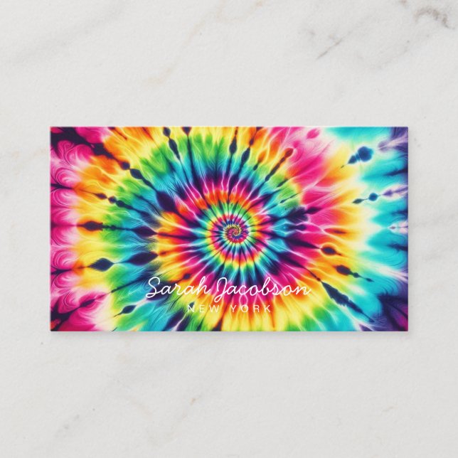 Tarjeta De Visita Arcoíris Psicodélico Retro Tie-Dye (Anverso)