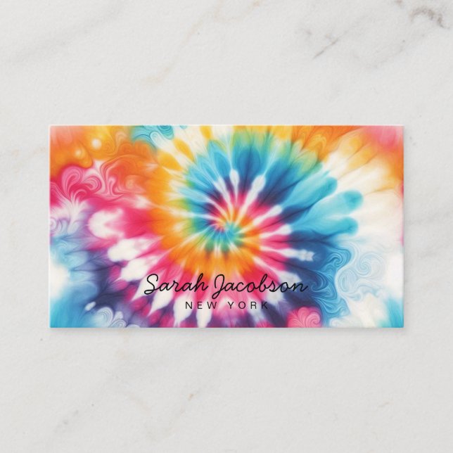 Tarjeta De Visita Arcoíris Psicodélico Retro Tie-Dye (Anverso)