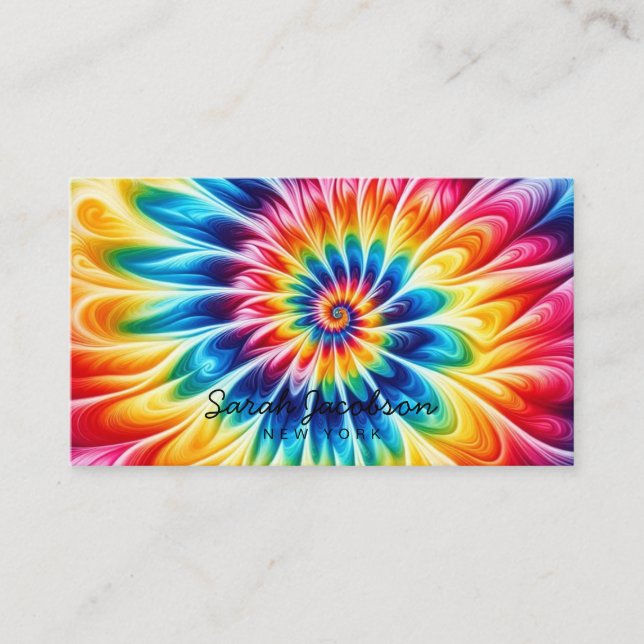 Tarjeta De Visita Arcoíris Psicodélico Retro Tie-Dye (Anverso)