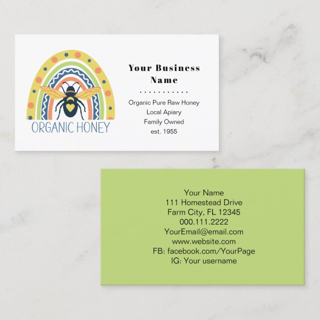 Tarjeta De Visita Arcoiris retro apurador de miel orgánica (Anverso / Reverso)