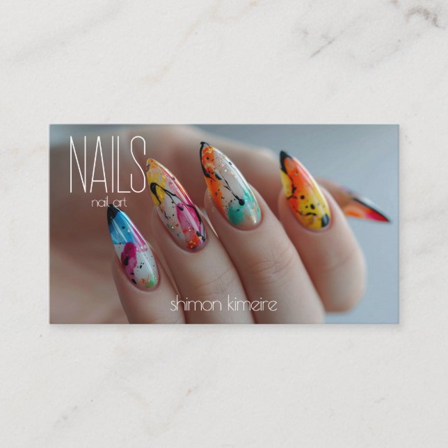 Tarjeta De Visita Arcoiris Splatter Arte Nail Lealtad Manicurista (Anverso)