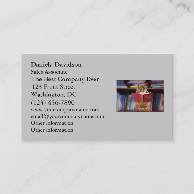Tarjeta De Visita Ardilla elegante que lee un diccionario (Anverso)