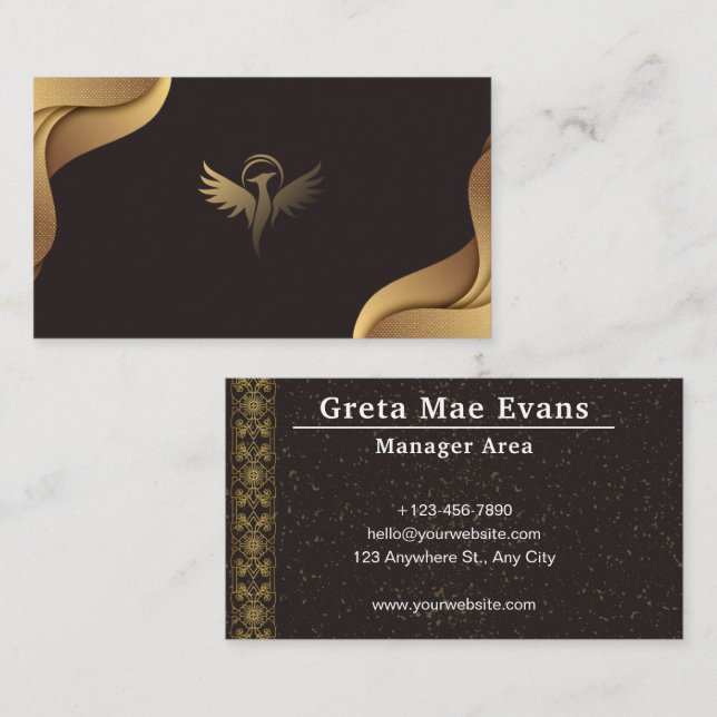 Tarjeta De Visita Área Gold Black Modern Luxury Manager (Anverso / Reverso)
