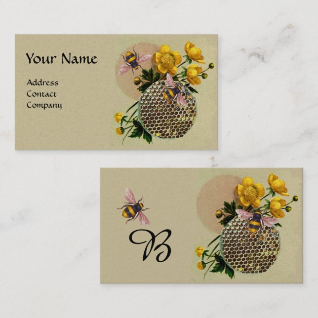 Tarjeta De Visita ARENES DE MIEL, HONEYCOMB Y BUTTERCUPS MONOGRAM Pe (Anverso / Reverso)