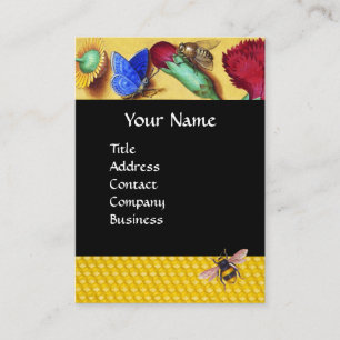 TARJETA DE VISITA ARENES DE MIEL, MARIPOSA, FLORES DE PRIMAVERA AGUA