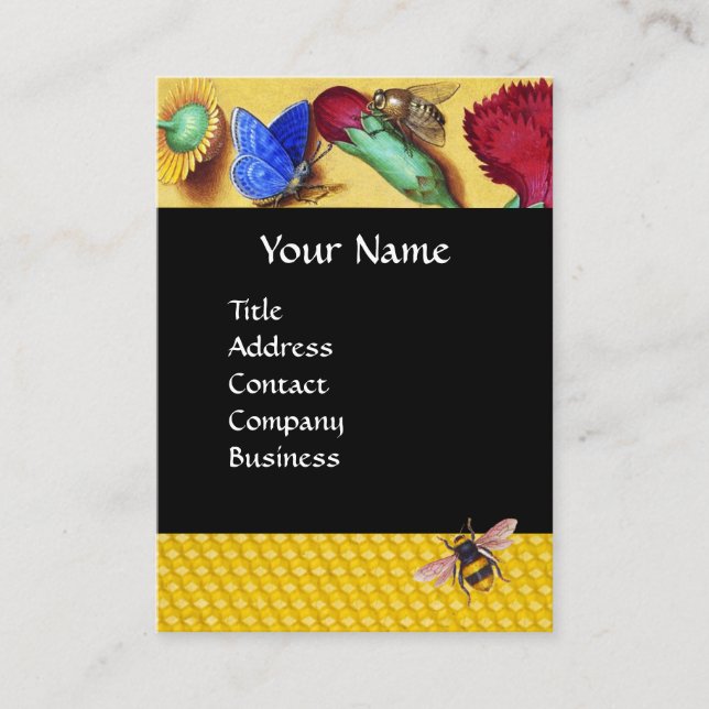 TARJETA DE VISITA ARENES DE MIEL, MARIPOSA, FLORES DE PRIMAVERA AGUA (Anverso)
