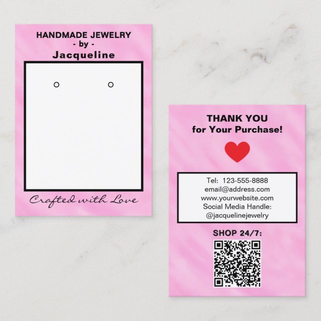 Tarjeta De Visita Aretes de Acuarela Rosa Blanco Código QR (Anverso / Reverso)