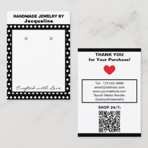 Tarjeta De Visita Aretes Hechos a Mano Chic Puntos Negros Blancos