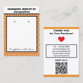 Tarjeta De Visita Aretes Hechos a Mano Naranja Blanco Lunares