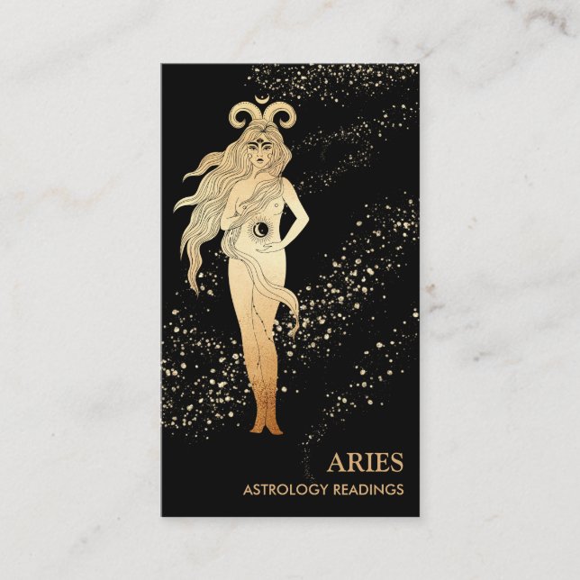 Tarjeta De Visita *~* ARIES Astrología Zodiaca leyendo oro y negro (Anverso)