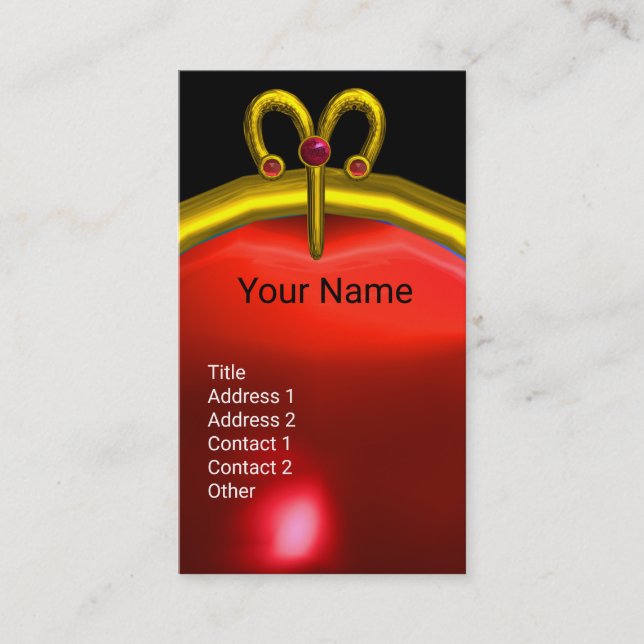 Tarjeta De Visita ARIES GOLD ZODIAC JEWEL RED RUBY MONOGRAM Black (Anverso)