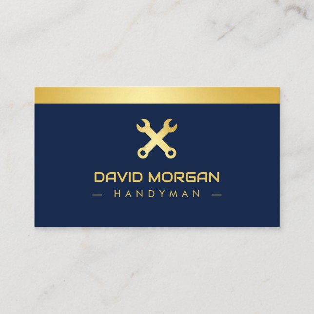 Tarjeta De Visita Armada Con Logo De Construcción Handyman Y Oro (Anverso)
