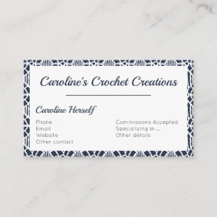 Tarjeta De Visita Armada con patrón de encaje de crochet blanco