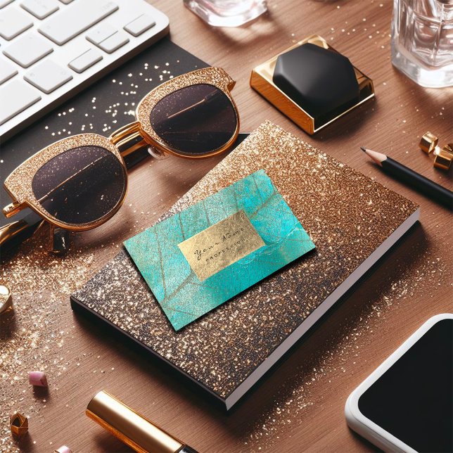 Tarjeta De Visita Aroma de cemento botánico del Relieve metalizado d (Aqua Ocean Blue Gold Foil Botanical Cement Grungy Business Card)