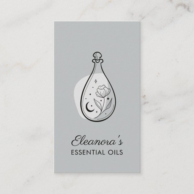 Tarjeta De Visita Aromaterapia Elegante De Aceites Esenciales Gris (Anverso)