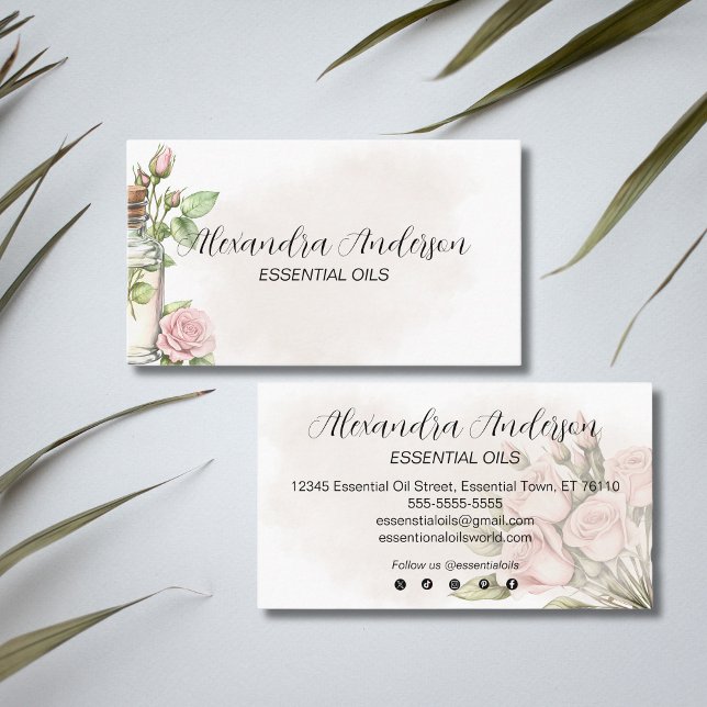Tarjeta De Visita Aromaterapia floral Rosa acuarela Aceites esencial (Watercolor Rose Floral Aromatherapy Essential Oils Business Card)