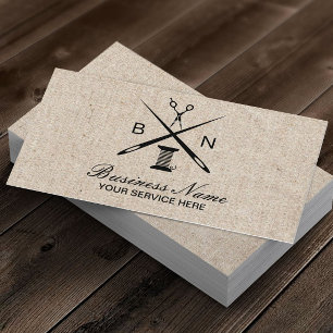 Tarjeta De Visita Arpillera de costura del vintage de las agujas y