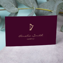 Tarjeta De Visita Arpista Profesional Minimal Elegante Borgoña