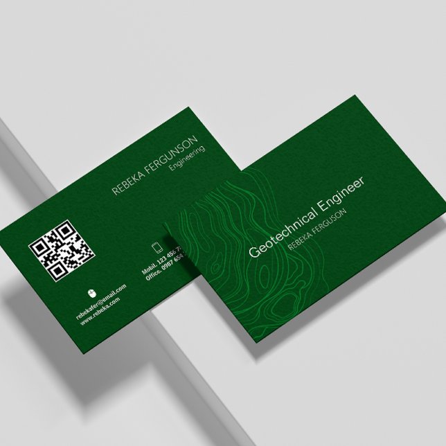 Tarjeta De Visita Arquitecto Constructor Contractor Código Qr Verde  (Architect Building Contractor Dark Green Qr Code Business Card)