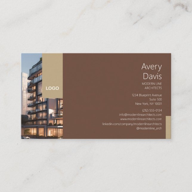 Tarjeta De Visita Arquitecto contemporáneo con foto de edificio y lo (Anverso)