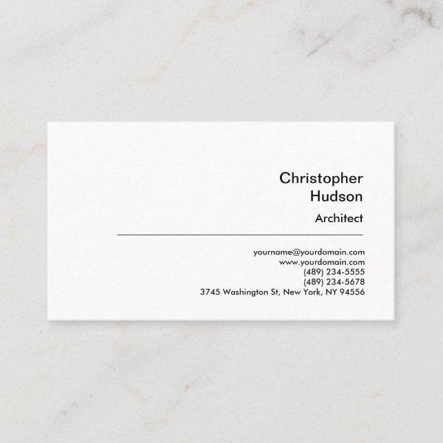 Tarjeta De Visita Arquitecto profesional blanco simple y negro simpl (Anverso)