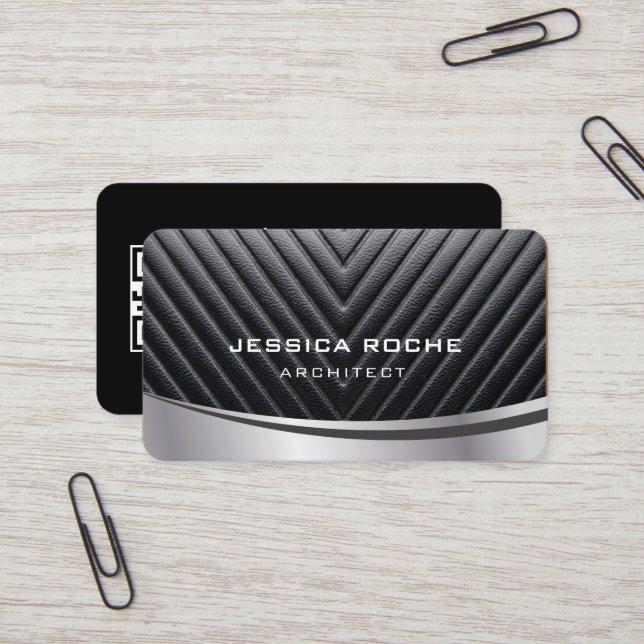 Tarjeta De Visita Arquitecto Profesional Plata Metalizado QR Código  (Anverso/Reverso In Situ)