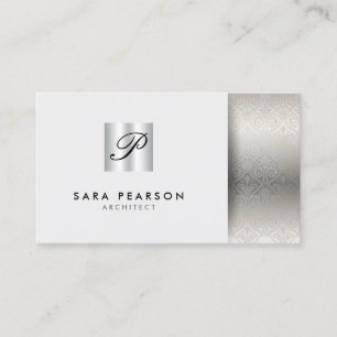 Tarjeta De Visita Arquitecto ProfesionalSkills SilverDamask Monogram