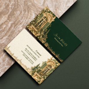 Tarjeta De Visita Arquitectura francesa elegante verde bosque