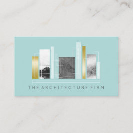 Tarjeta De Visita Arquitectura Geométrica Luz Verde azulada y Faux G