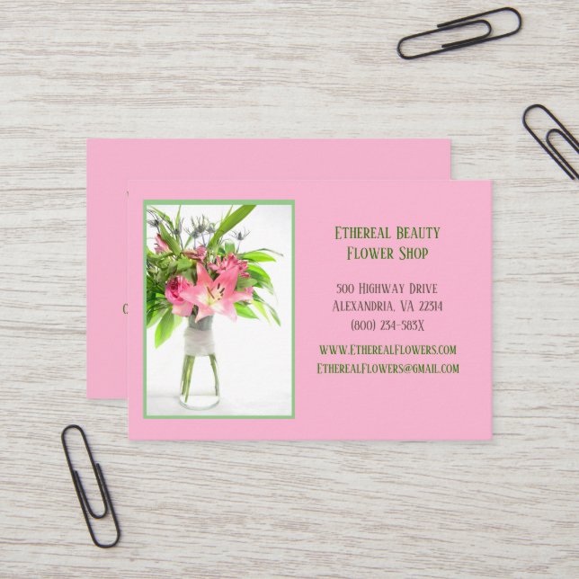 Tarjeta De Visita Arreglo de flores rosadas (Anverso/Reverso In Situ)