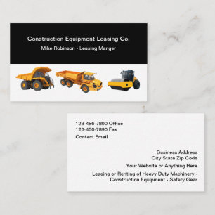 Tarjeta De Visita Arrendamiento Y Alquiler De Equipo De Construcción