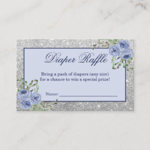 Tarjeta De Visita Arroyo azul Floral Plata Gris Sparkle Diaper Raffl