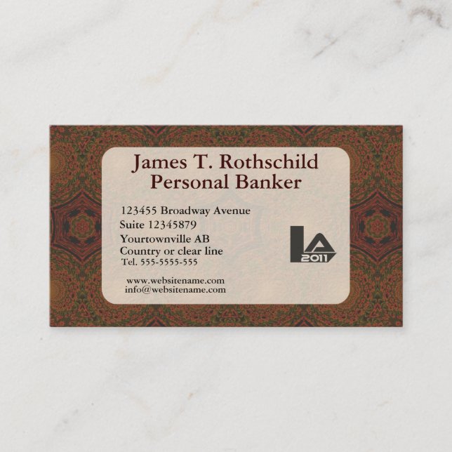 Tarjeta De Visita Art déco antiguo retro del marrón oscuro (Anverso)