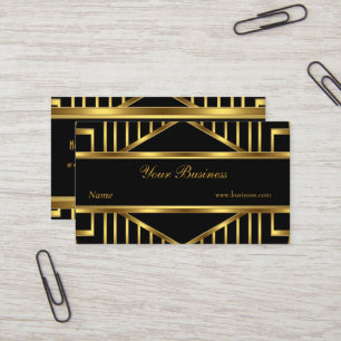 Tarjeta De Visita Art Deco Gold Black Stripe Elegante Clásico