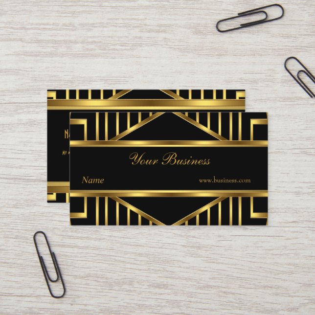 Tarjeta De Visita Art Deco Gold Black Stripe Elegante Clásico (Anverso/Reverso In Situ)