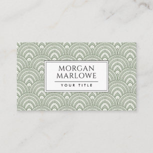 Tarjeta De Visita Art Deco Verde Salvia Geométrico