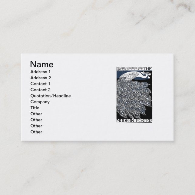 Tarjeta De Visita Art Nouveau azul de Peacock (Anverso)