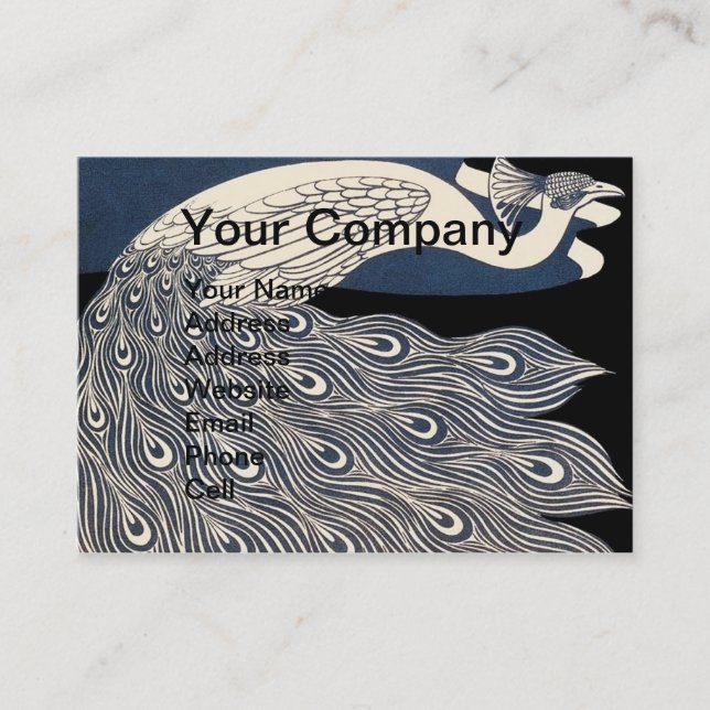 Tarjeta De Visita Art Nouveau azul de Peacock (Anverso)
