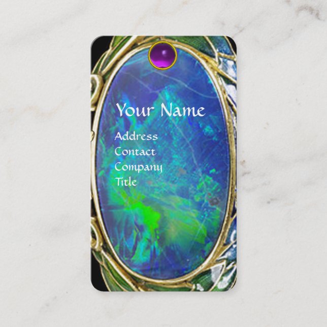 TARJETA DE VISITA ART NOUVEAU GOLD JEWEL BLUE VERDE OPAL MONOGRAM (Anverso)