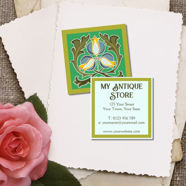 Tarjeta de visita Art Nouveau Green Blue Square (Subido por el creador)