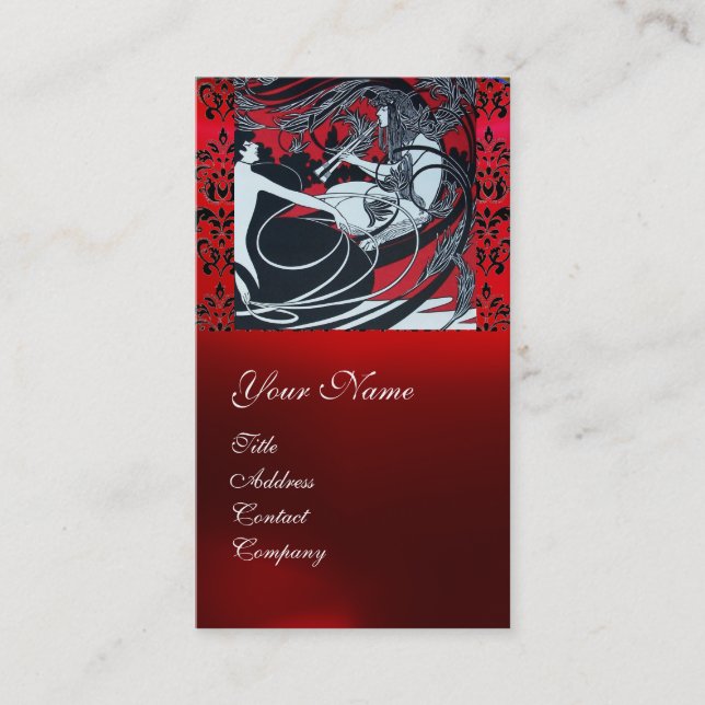 TARJETA DE VISITA ART NOUVEAU PAN , MONOGRAMA DE DAMASCO BLANCO ROJO (Anverso)