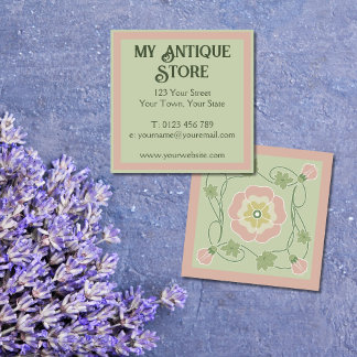 Tarjeta de visita Art Nouveau Pastel Rosa Green Sq