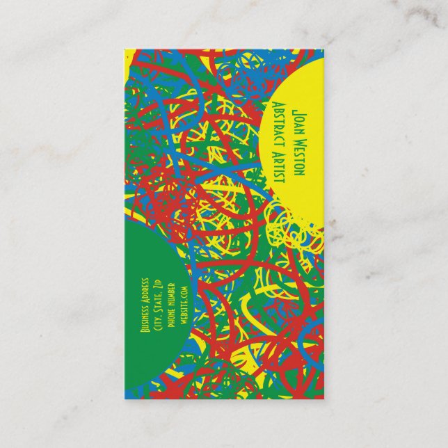 Tarjeta De Visita Arte abstracto de Hot Mess Arte amarillo verde roj (Anverso)