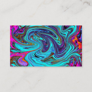 Tarjeta De Visita Arte abstracto retro groovy azul acuático y negro