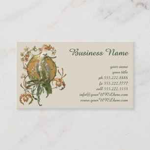 Tarjeta De Visita Arte antiguo modernista, loro cacatúa, flores de o
