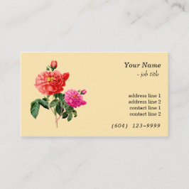 Tarjeta De Visita Arte botánico vintage rojo, flores rosadas
