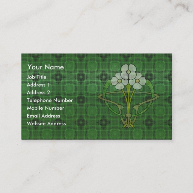 Tarjeta De Visita Arte celta diseño deco floral tres flores blancas (Anverso)
