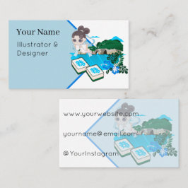 Tarjeta De Visita Arte Chibi Mahjong Brisa Costera Celestial