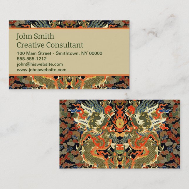 Tarjeta De Visita Arte colorido de dragón asiático chino (Anverso / Reverso)