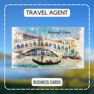 Tarjeta De Visita Arte de acuarela del agente de viajes Venecia Ital